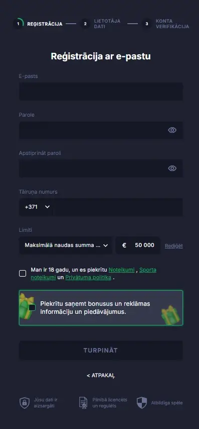 Reģistrācijas process 7bet vietnē pilnīgi atbilst mūsdienas interneta prāsībām - vienkāršs un ātrs