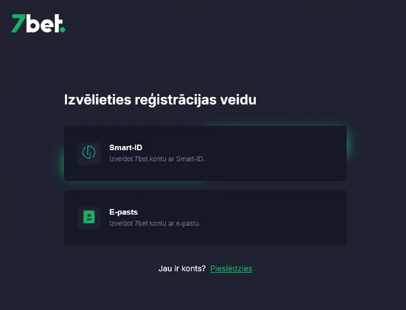 7bet reģistrācijas veidi- ar ēpastu vai ar Smart ID starpniecību